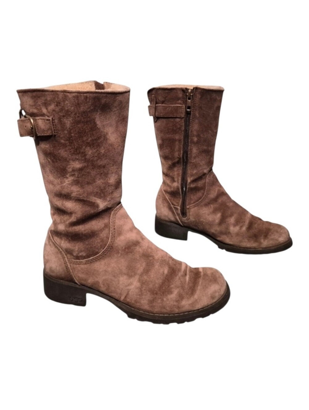 UGG Australia Brown Leather Sheepskin Mid-Calf Side-Zip Snow Winter Boots